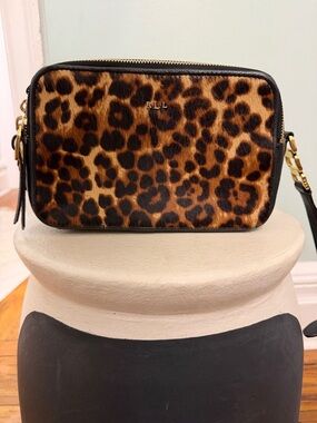 Ralph Lauren Leopard-Print Crossbody with Black Trim and Gold Hardware